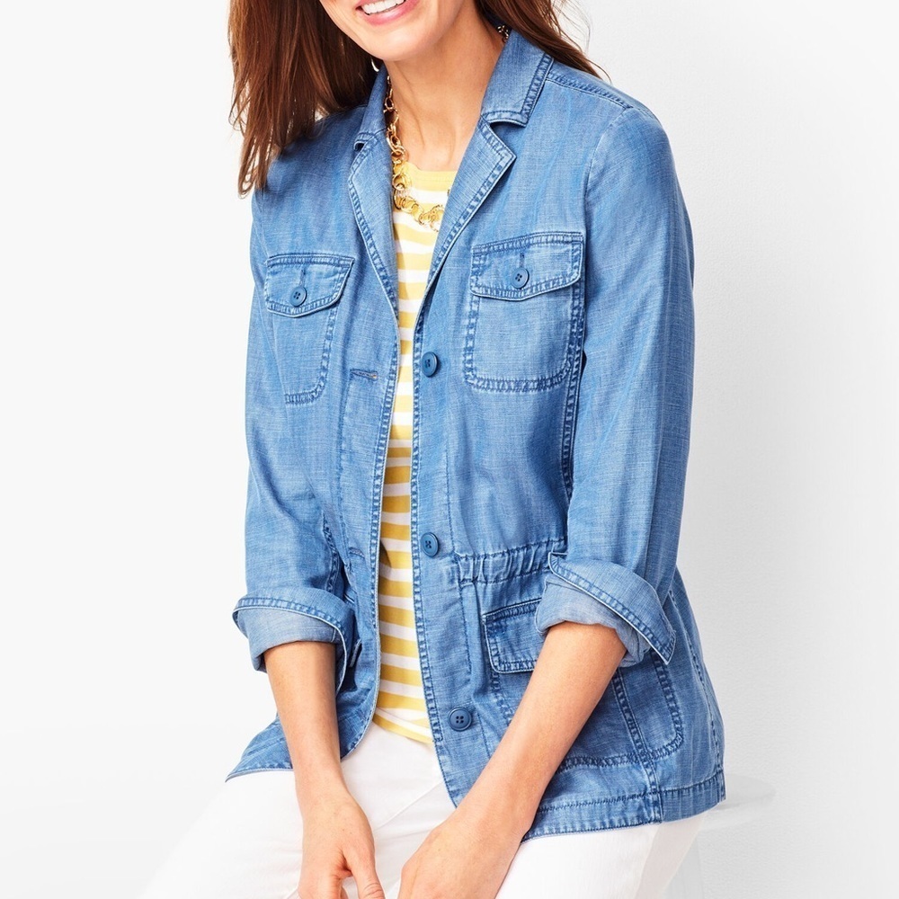 Talbots Xs Linen Blend Chambray Button Up Patch P… - image 1